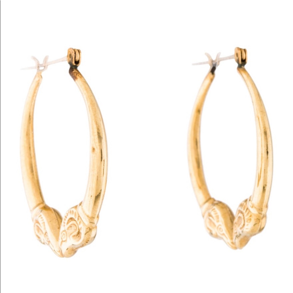 14K Gold Rams Head Hoop Earrings